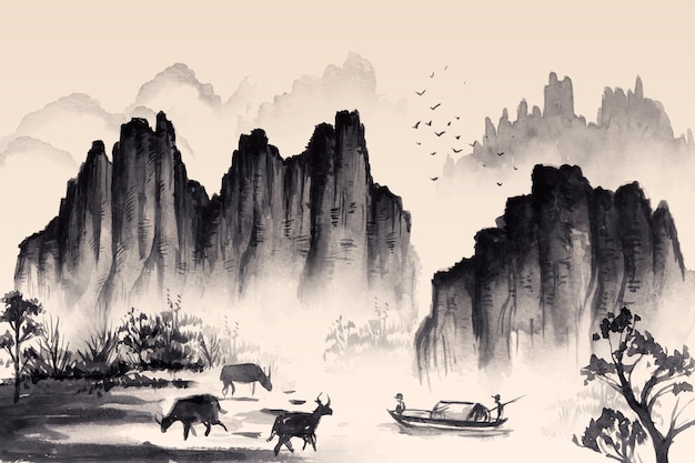 Watercolor chinese style background