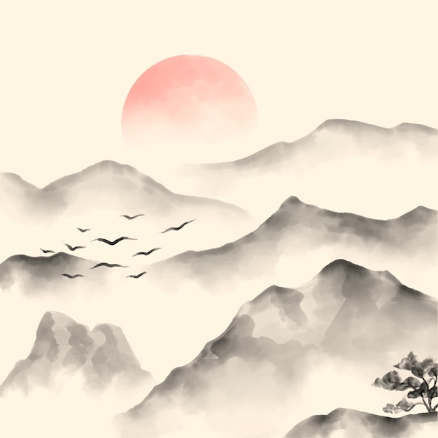 Free vector watercolor chinese style illustration