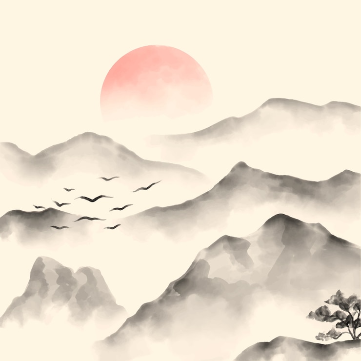 무료 Vector 수채화 중국 스타일 그림