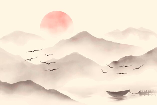 Watercolor chinese style illustration