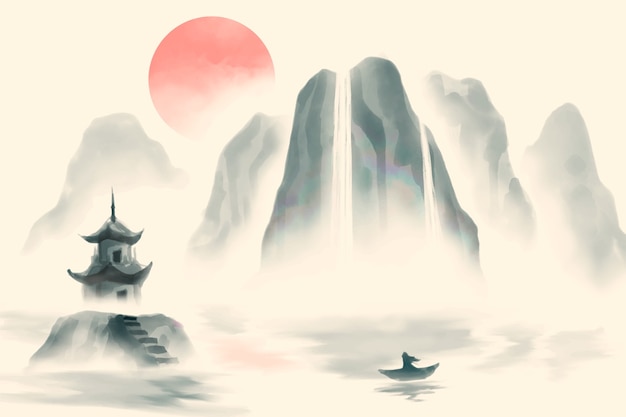 Free vector watercolor chinese style illustration