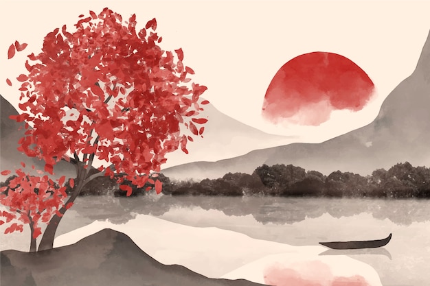 水彩画の中華風イラスト