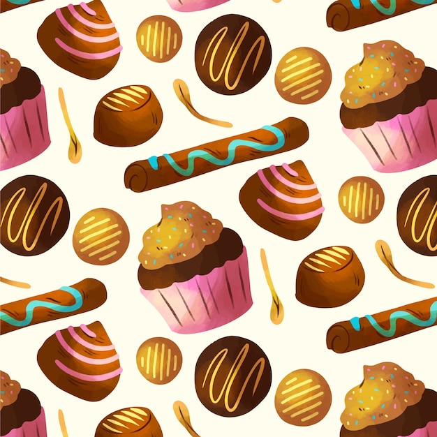 Free vector watercolor chocolate pattern design