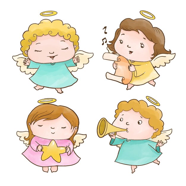 Watercolor christmas angel collection