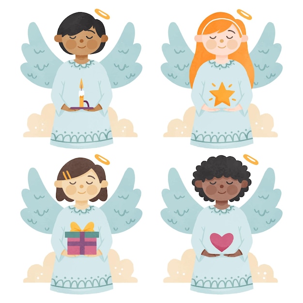 Watercolor christmas angel set