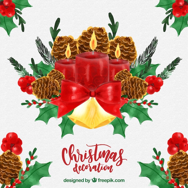 Free vector watercolor christmas background with candles and decoration