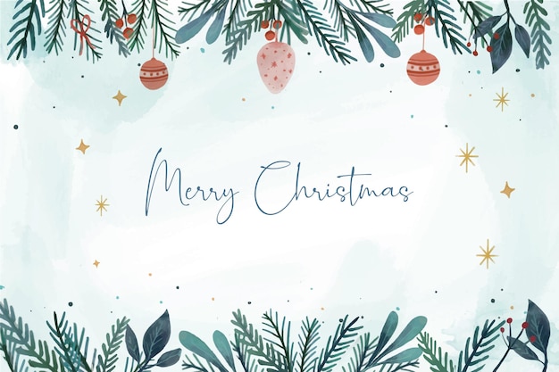 Watercolor Christmas background with decorative elements