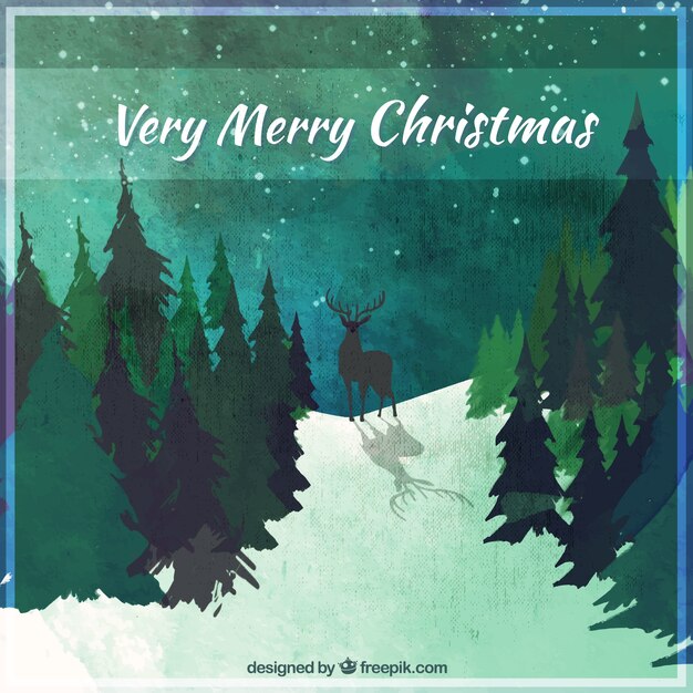 Watercolor christmas background with deer