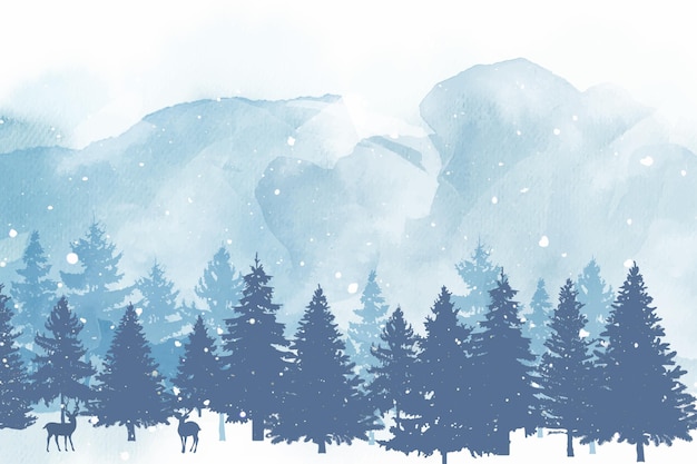 Watercolor christmas background with fir trees