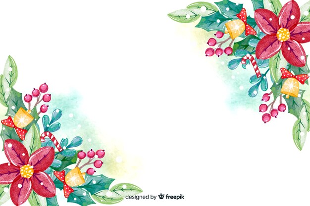 Watercolor christmas background with flowers