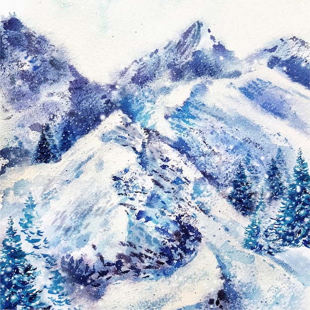 Watercolor christmas background with mountains