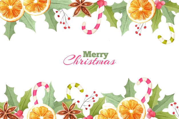 Watercolor christmas background with oranges