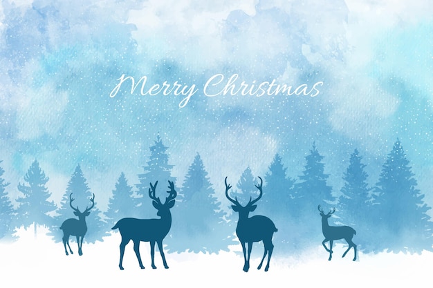 Watercolor christmas background with reindeers