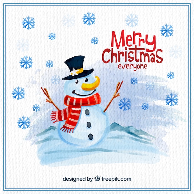 Free vector watercolor christmas background with snowman