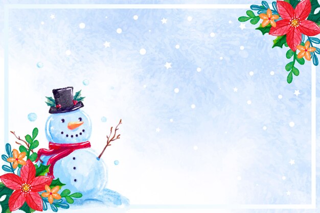 Watercolor christmas background with snowman