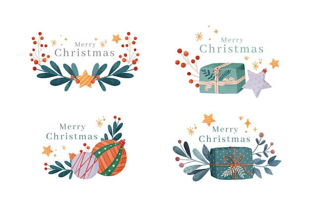 Free vector watercolor christmas badges collection