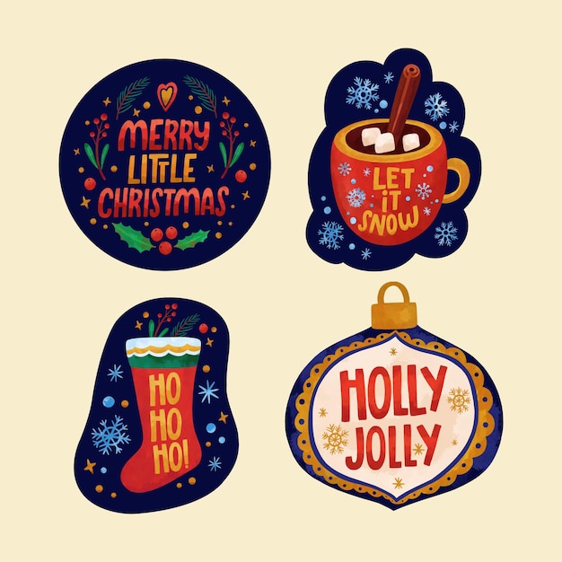 Watercolor christmas badges collection