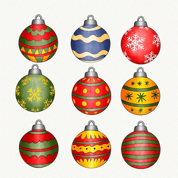 Watercolor christmas ball ornaments collection