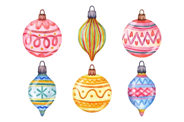 Watercolor christmas ball ornaments collection