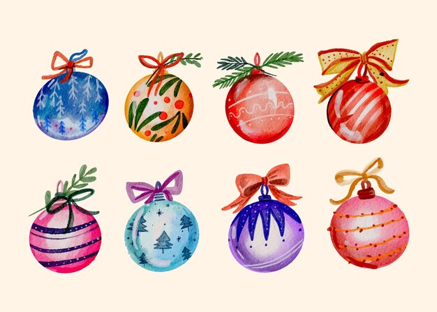 Watercolor christmas ball ornaments collection