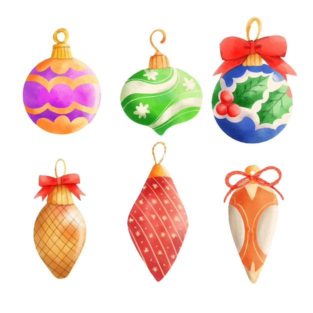 Watercolor christmas ball ornaments collection