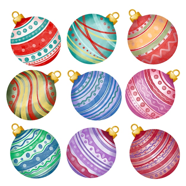 Watercolor christmas ball ornaments collection