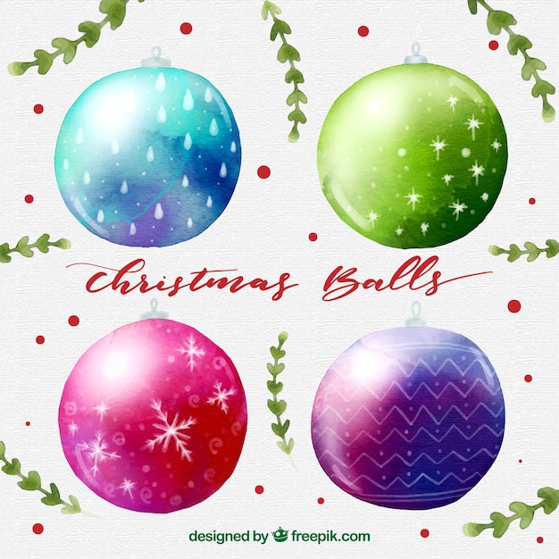 Free vector watercolor christmas balls pack