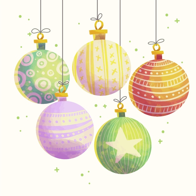 Free vector watercolor christmas balls set