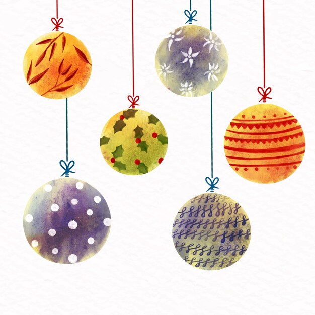 Watercolor christmas balls set