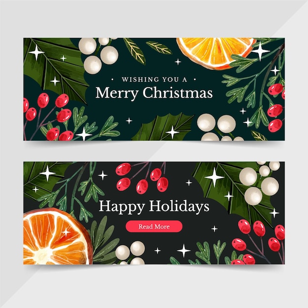 Watercolor christmas banners set