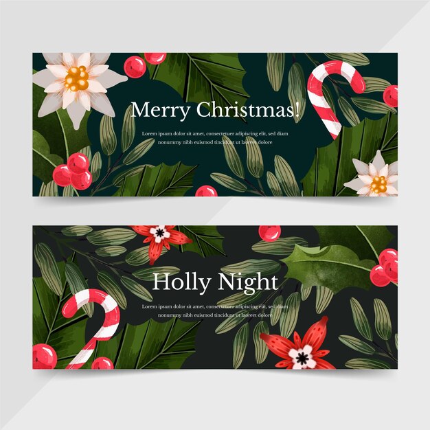 Free vector watercolor christmas banners set