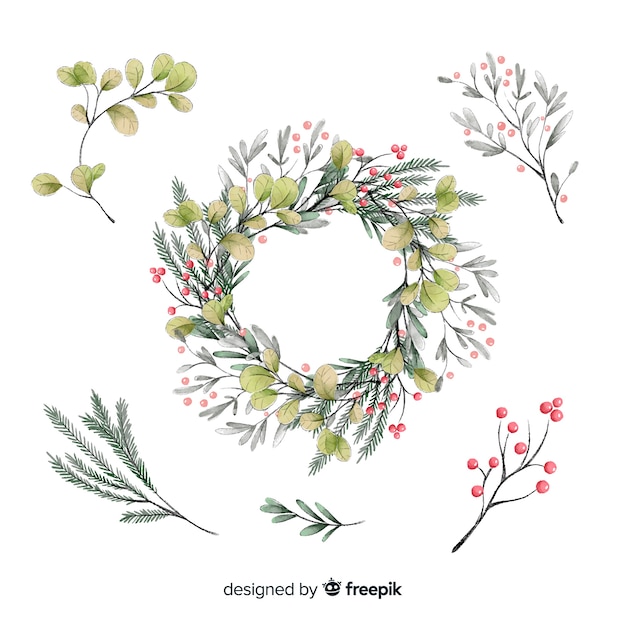 Free vector watercolor christmas beautiful flowers collection