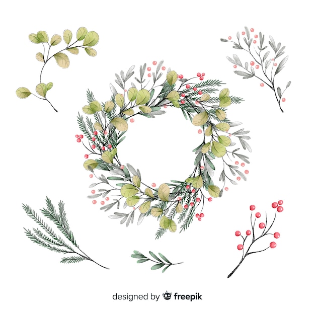 Watercolor christmas beautiful flowers collection