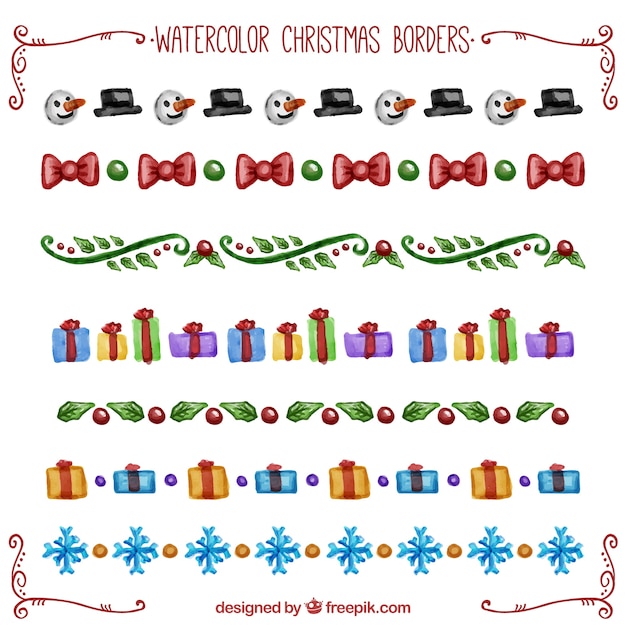 Free vector watercolor christmas borders pack