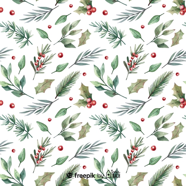 Free vector watercolor christmas branchs seamless pattern