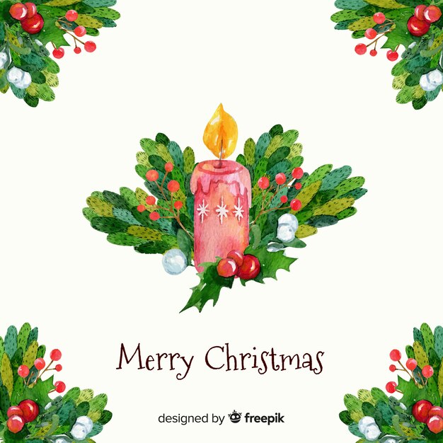 Watercolor christmas candle background