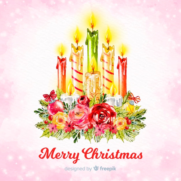 Watercolor christmas candle background