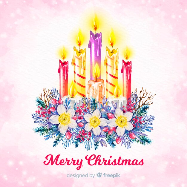 Watercolor christmas candle background