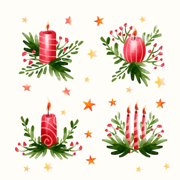 Watercolor christmas candle collection