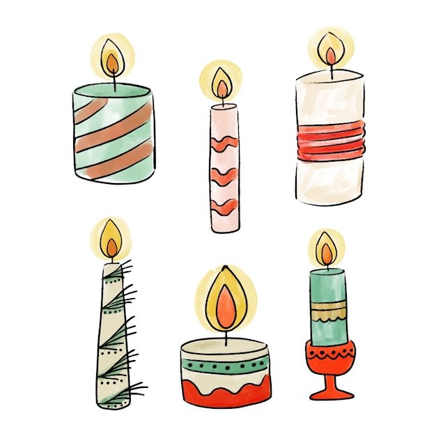 Free vector watercolor christmas candle collection