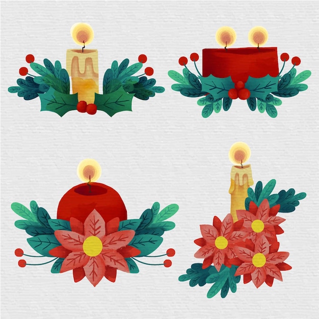 Watercolor christmas candle collection