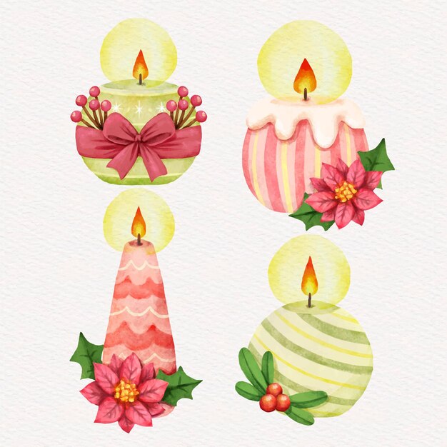 Watercolor christmas candle collection