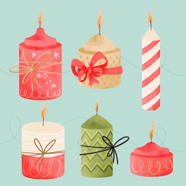 Watercolor christmas candle collection