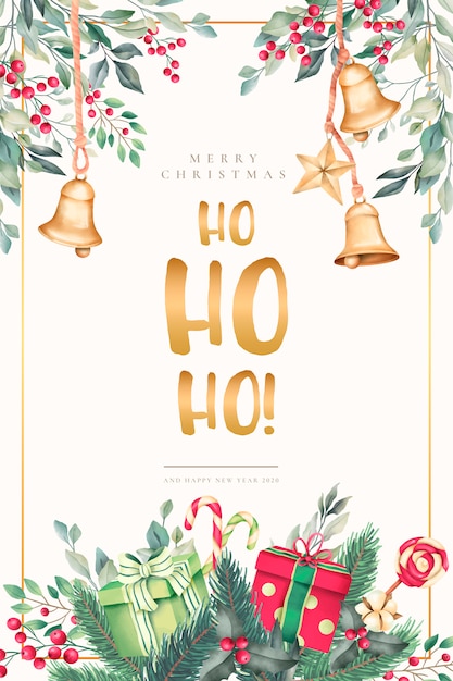 Free vector watercolor christmas card with beautiful ornaments