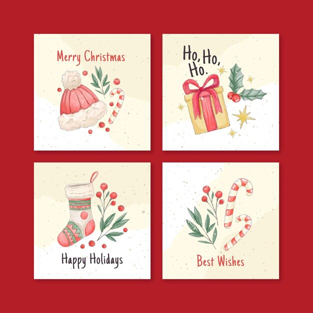 Watercolor christmas cards collection
