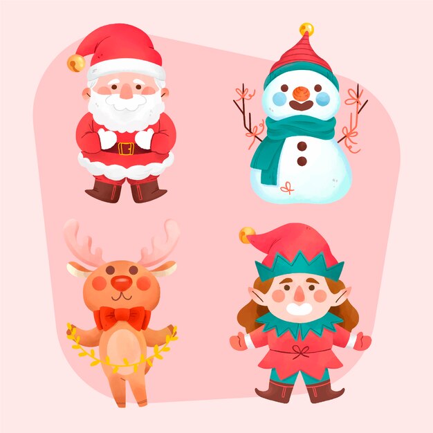 Watercolor christmas characters collection