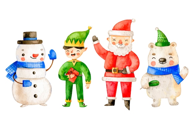 Watercolor christmas characters collection