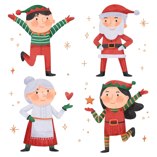 Free vector watercolor christmas characters collection