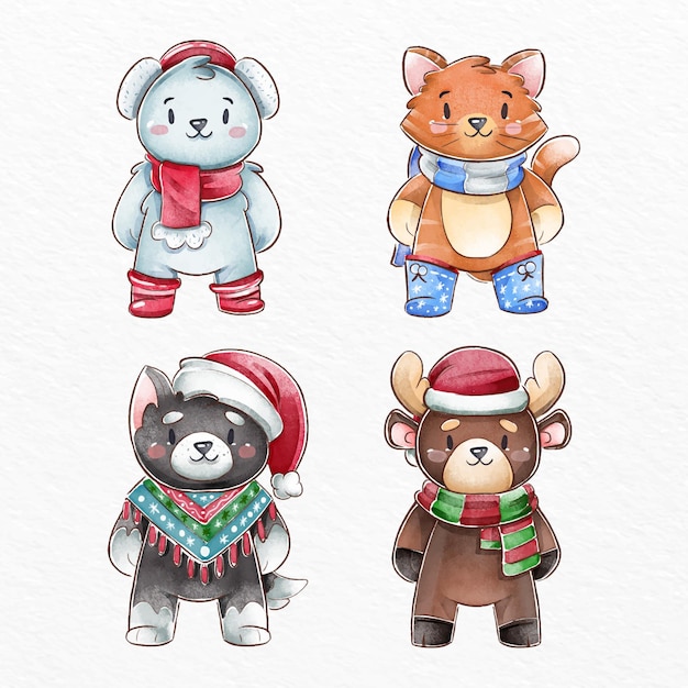 Watercolor christmas characters collection