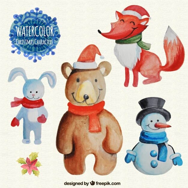 Watercolor christmas characters